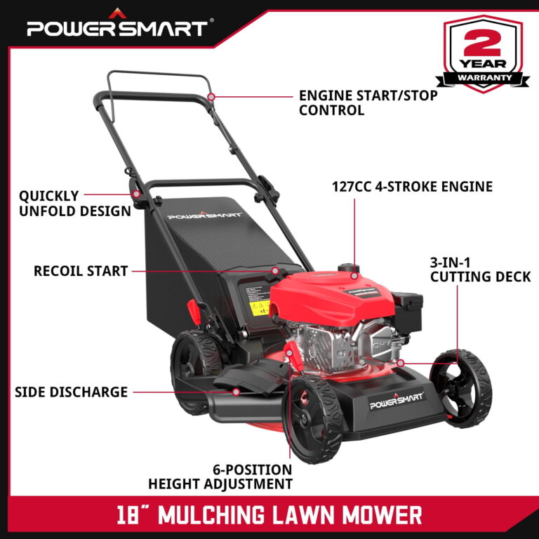 PowerSmart 18-inch Gas Push Lawn Mower 144cc 3-in-1 Engine