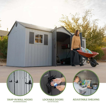 Planshoy 15x8 Single Entrance Plastic Garden Shed Weatherproof Storage Unit