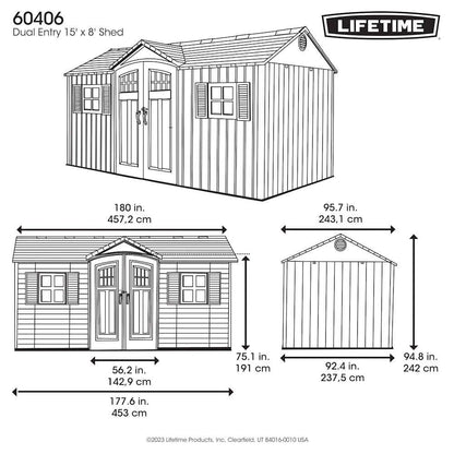 Planshoy 15x8 Single Entrance Plastic Garden Shed Weatherproof Storage Unit