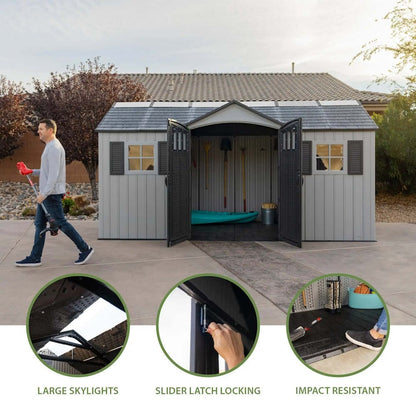 Planshoy 15x8 Single Entrance Plastic Garden Shed Weatherproof Storage Unit